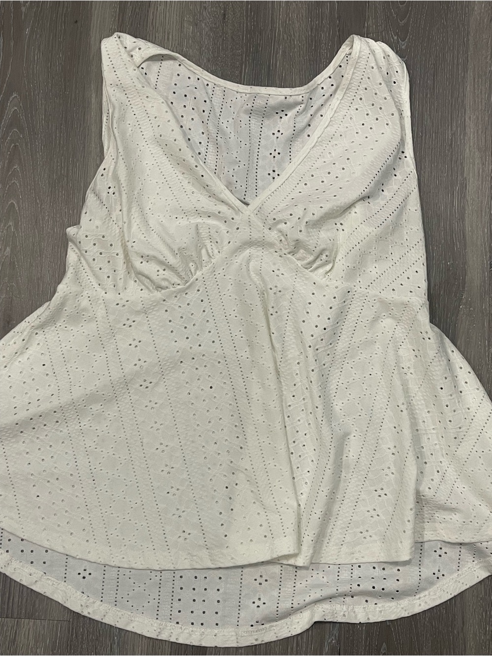 Ashley Stewart White Eyelet V-Neck Tank